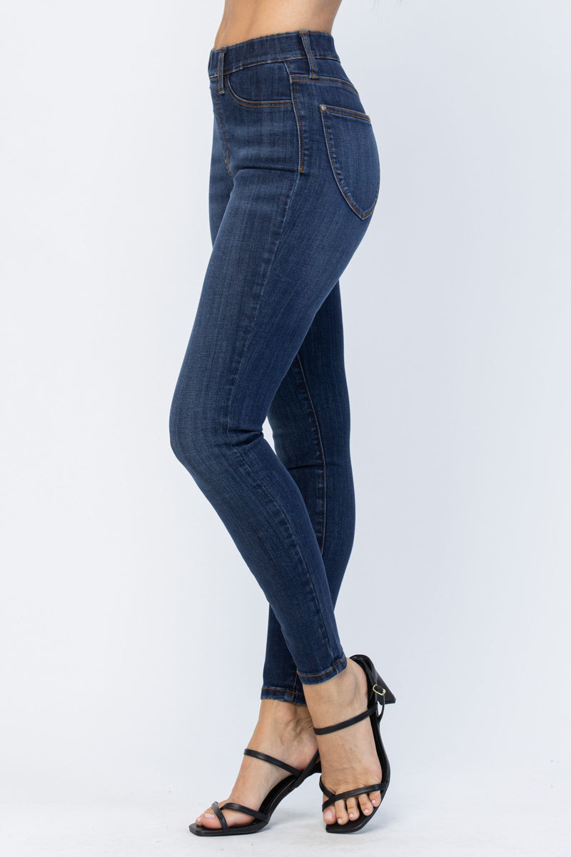 Judy Blue High Waist Pull-On w/ Front + Back Patch Pockets Skinny Denim Jeans 88539