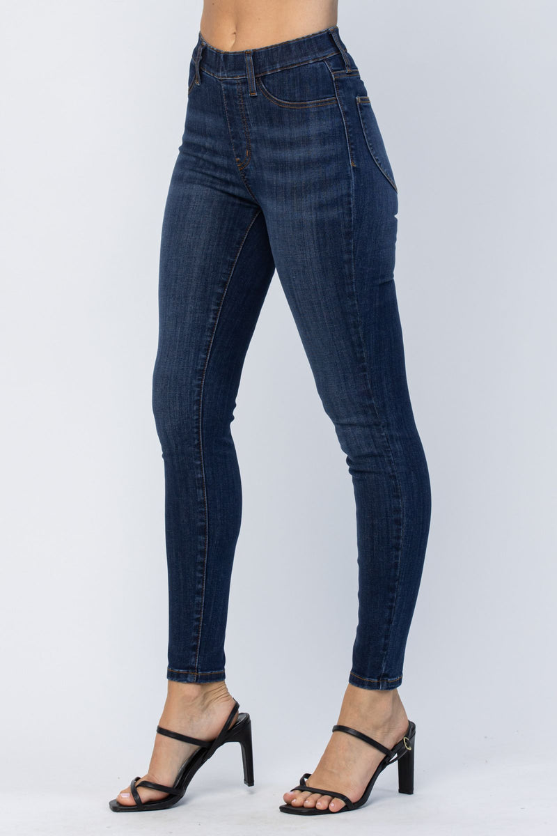 Judy Blue High Waist Pull-On w/ Front + Back Patch Pockets Skinny Denim Jeans 88539