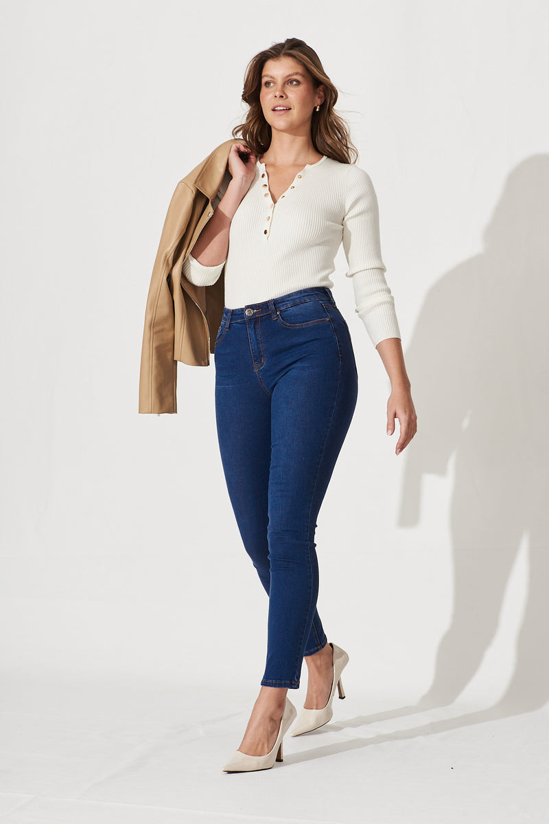 Piper High Rise Skinny Jean In Dark Blue Denim