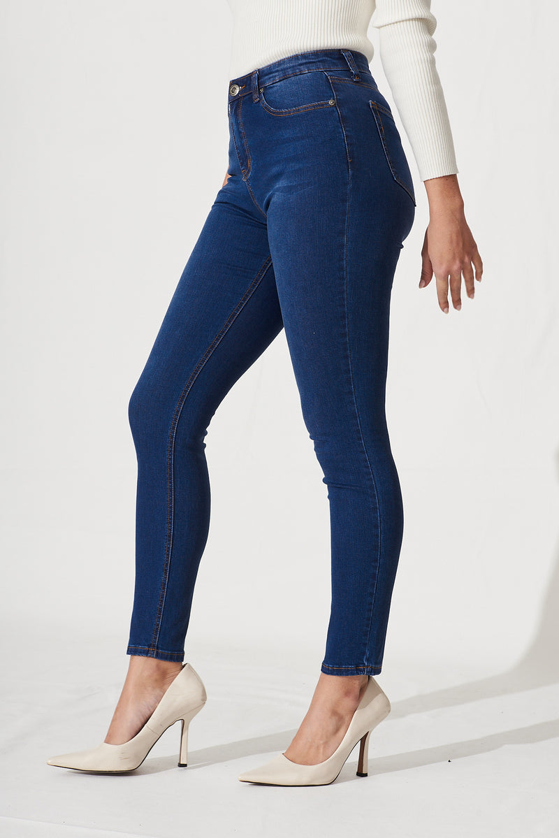 Piper High Rise Skinny Jean In Dark Blue Denim