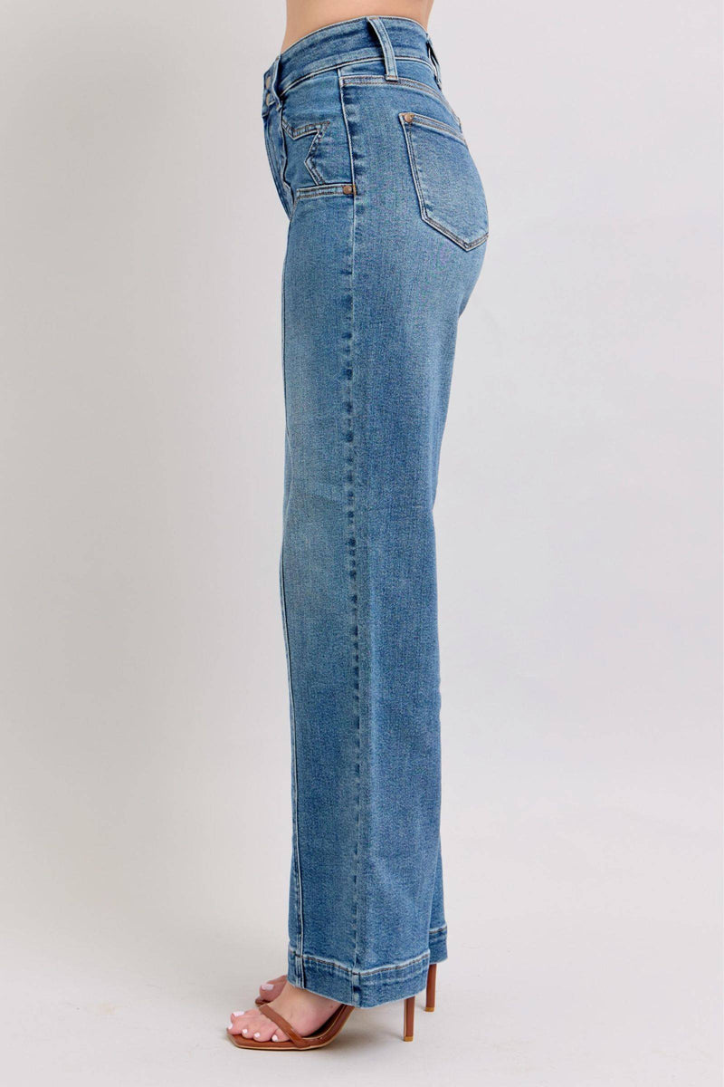 Judy Blue High Waist Star & Front Seam Detail Wide Leg Denim Jeans 88957