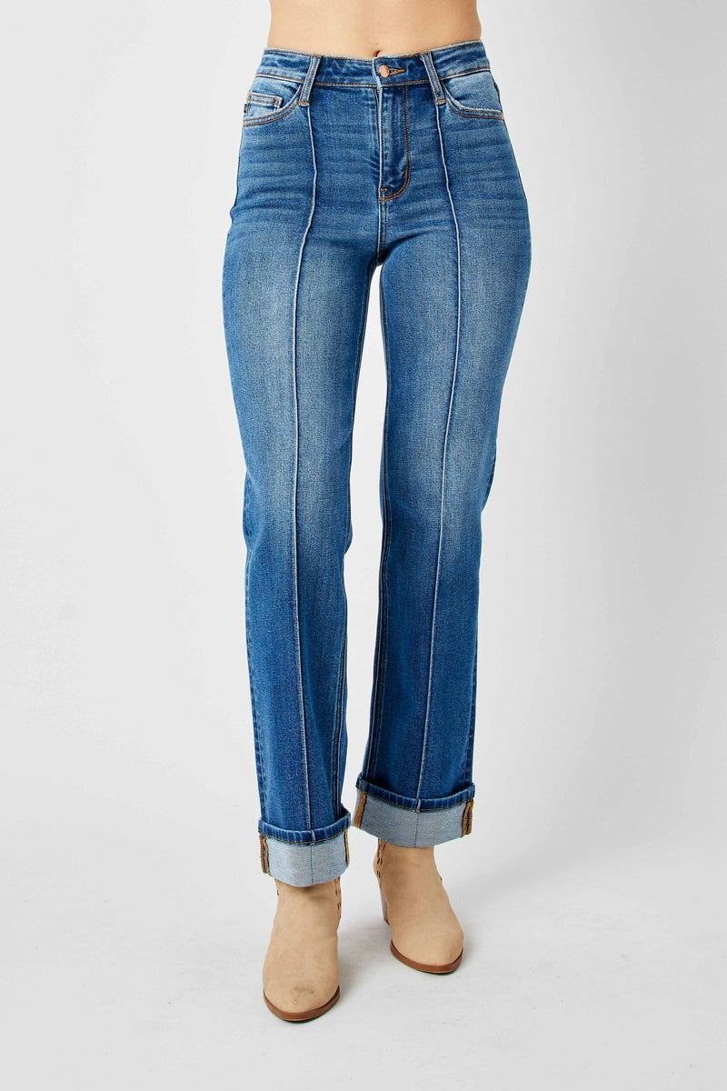 Judy Blue High Waist Front Seam Detail & Cuffed Straight Denim Jeans 82571