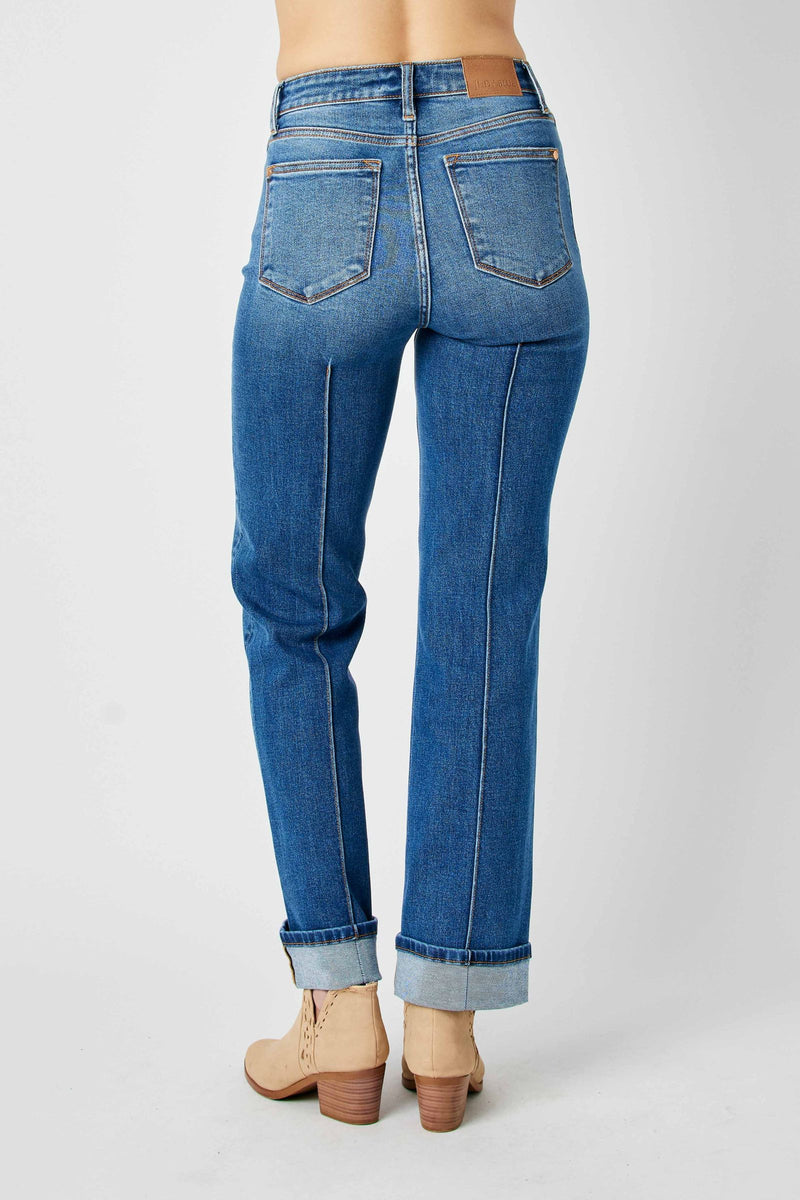 Judy Blue High Waist Front Seam Detail & Cuffed Straight Denim Jeans 82571