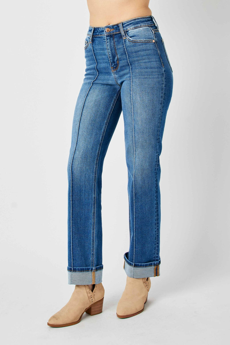 Judy Blue High Waist Front Seam Detail & Cuffed Straight Denim Jeans 82571