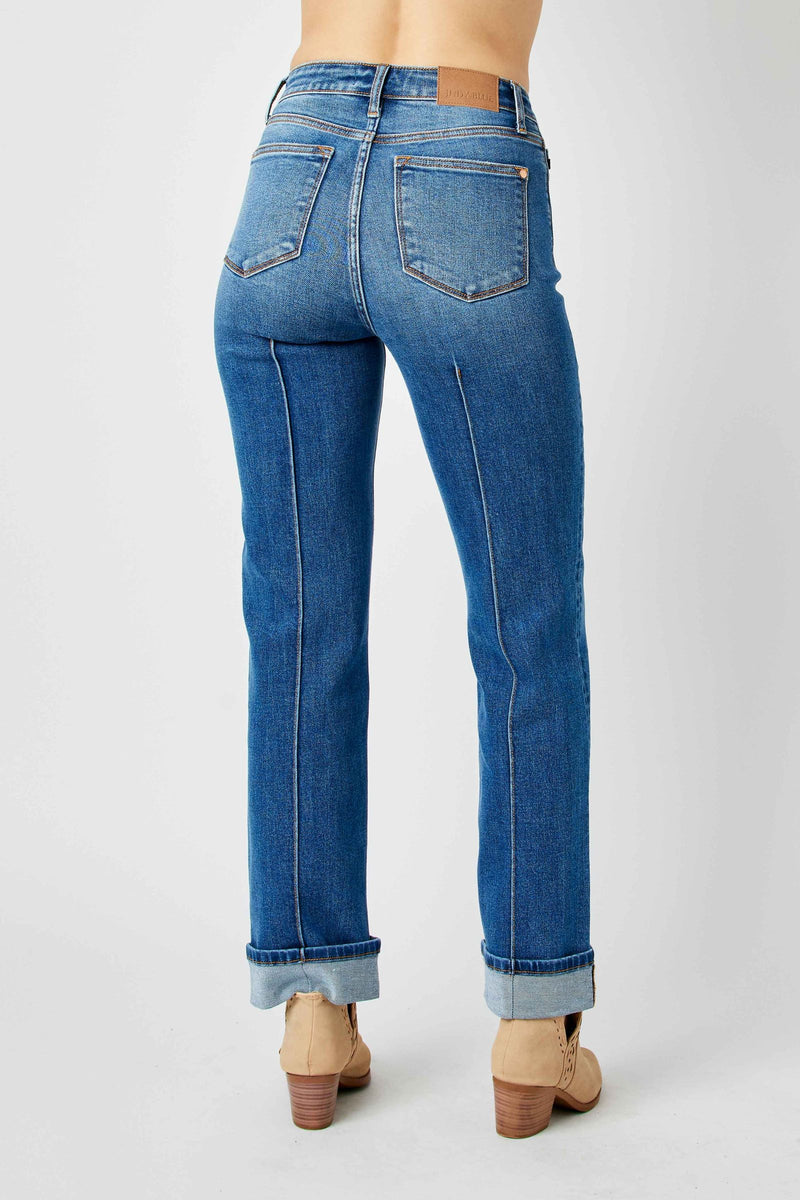 Judy Blue High Waist Front Seam Detail & Cuffed Straight Denim Jeans 82571