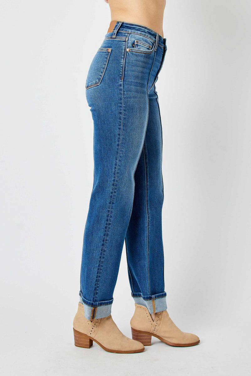 Judy Blue High Waist Front Seam Detail & Cuffed Straight Denim Jeans 82571