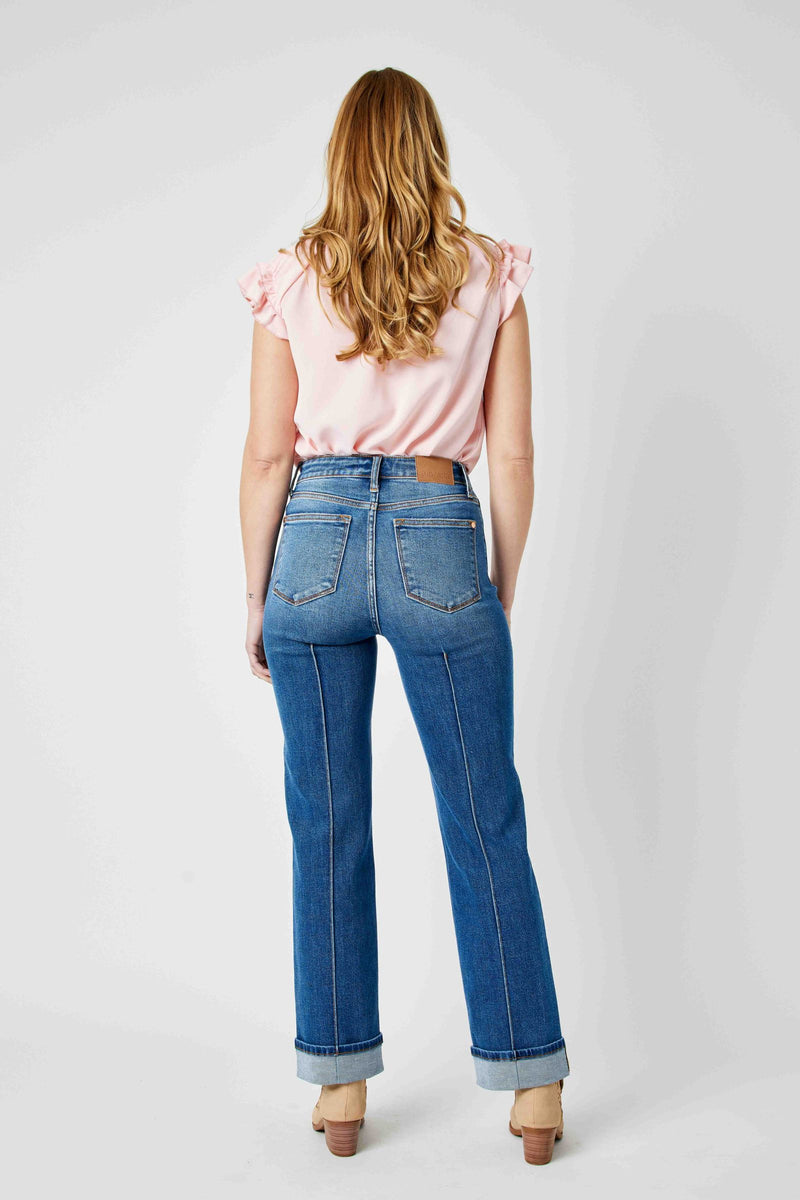 Judy Blue High Waist Front Seam Detail & Cuffed Straight Denim Jeans 82571