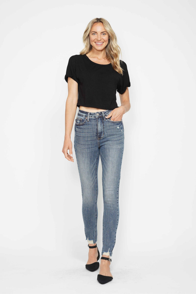 Judy Blue High Waist Tummy Control Vintage Wash Destroy Skinny Denim Jeans 88769