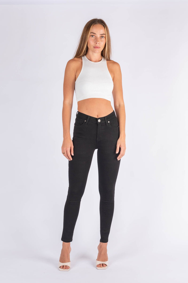 Wakee Denim Stretch Jean Skinny Leg High Waist - Black 10144
