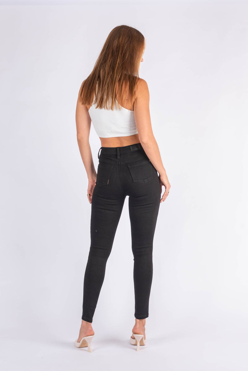 Wakee Denim Stretch Jean Skinny Leg High Waist - Black 10144