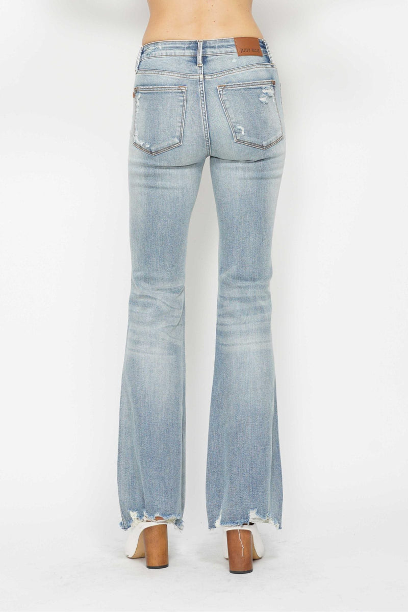 Judy Blue Mid Rise Tummy Control Destroy Flare Denim Jeans 88594