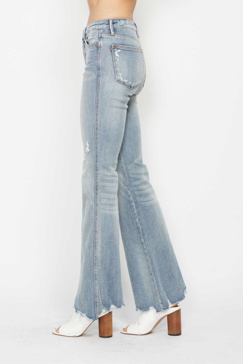 Judy Blue Mid Rise Tummy Control Destroy Flare Denim Jeans 88594