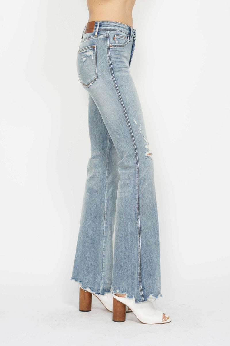 Judy Blue Mid Rise Tummy Control Destroy Flare Denim Jeans 88594