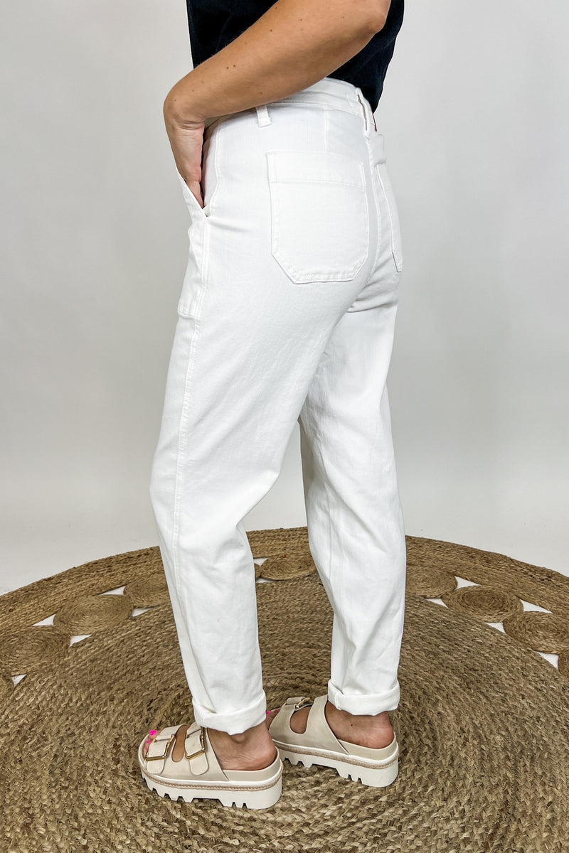 Judy Blue High Rise White Denim Cuffed Joggers