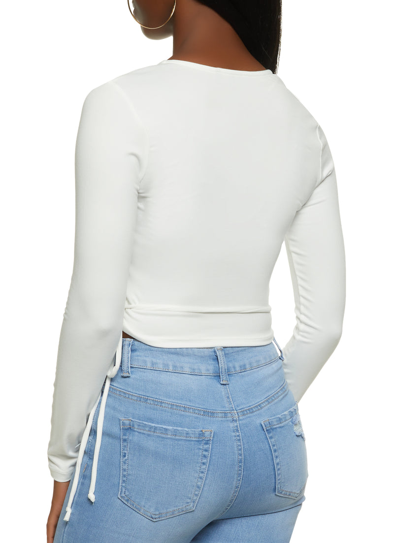 Soft Knit Side Tie Cropped Wrap Top