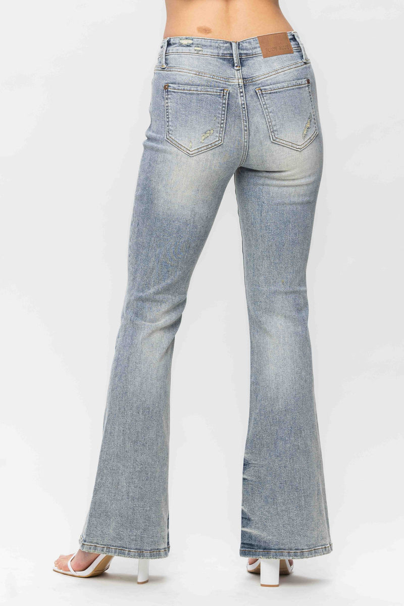 Judy Blue Mid Rise Tinted Pin Tack Detail Flare Denim Jeans 88655