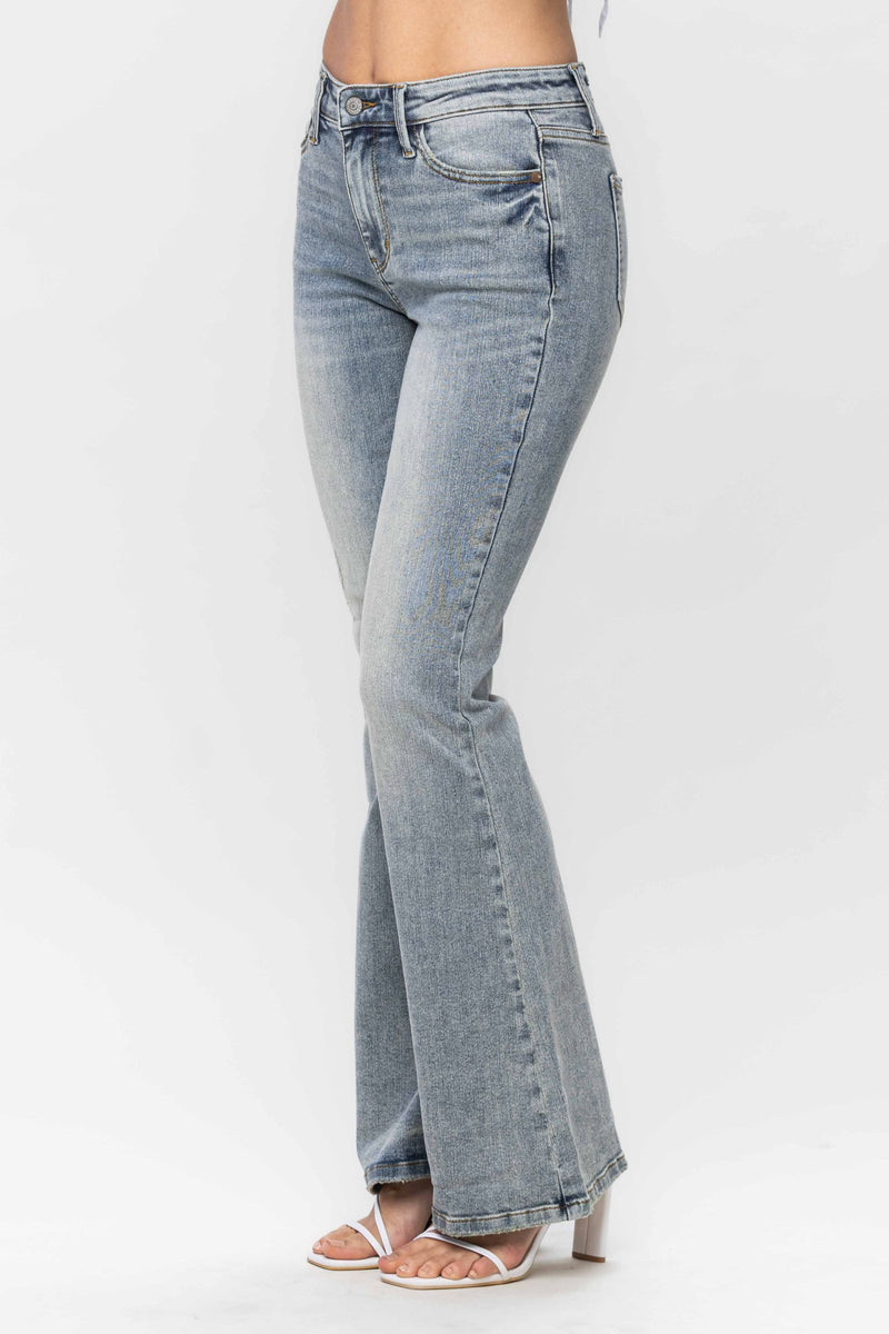 Judy Blue Mid Rise Tinted Pin Tack Detail Flare Denim Jeans 88655
