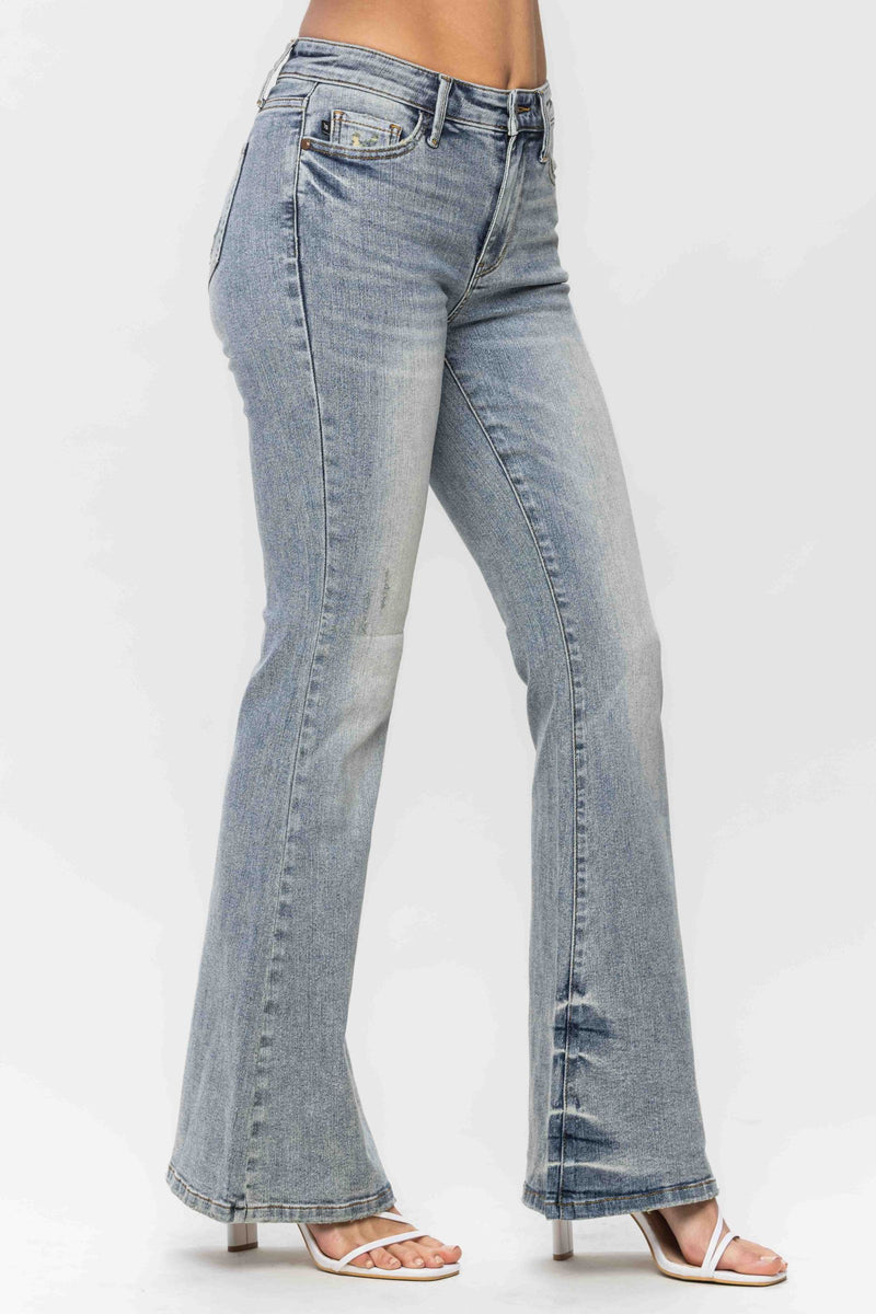 Judy Blue Mid Rise Tinted Pin Tack Detail Flare Denim Jeans 88655