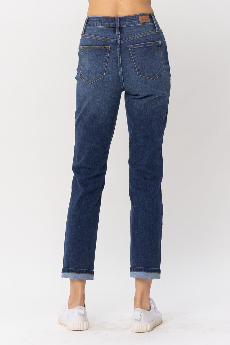 Judy Blue High Waist Cool Denim Jeans Sustainable Cuff Boyfriend Denim Jeans 88608