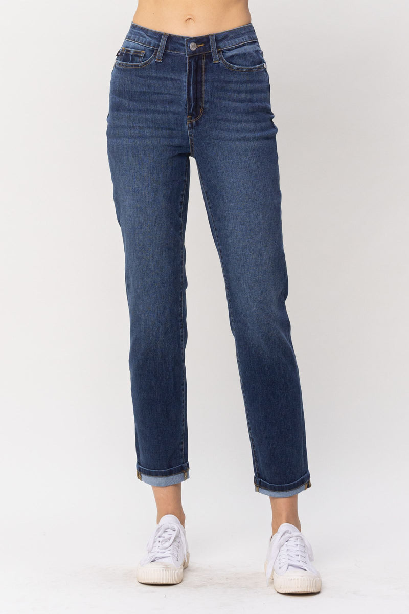 Judy Blue High Waist Cool Denim Jeans Sustainable Cuff Boyfriend Denim Jeans 88608