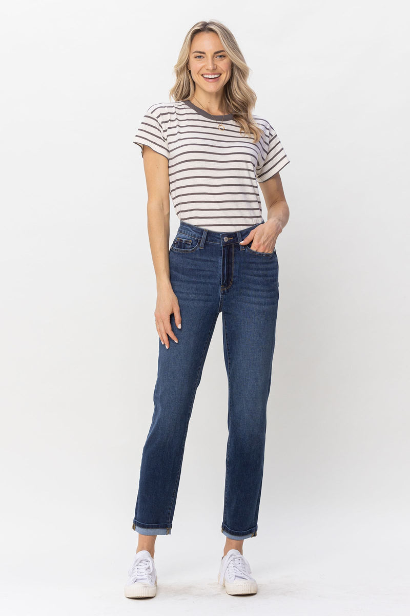Judy Blue High Waist Cool Denim Jeans Sustainable Cuff Boyfriend Denim Jeans 88608
