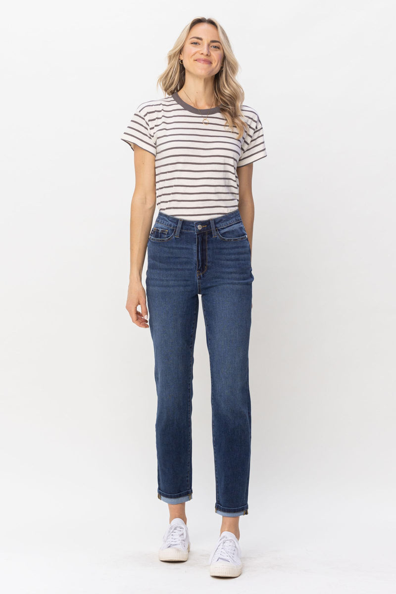 Judy Blue High Waist Cool Denim Jeans Sustainable Cuff Boyfriend Denim Jeans 88608