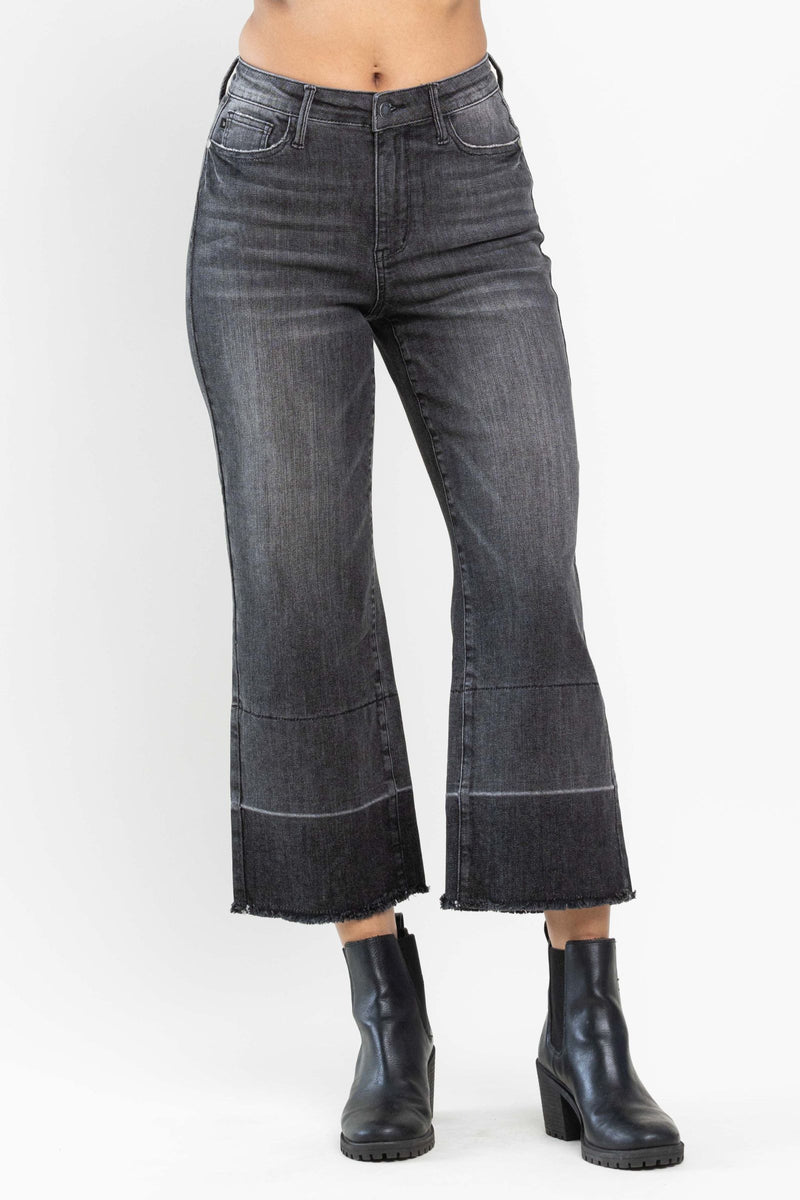 Judy Blue High Waist Wide Release Hem Wide Leg Crop Denim Jeans 88762