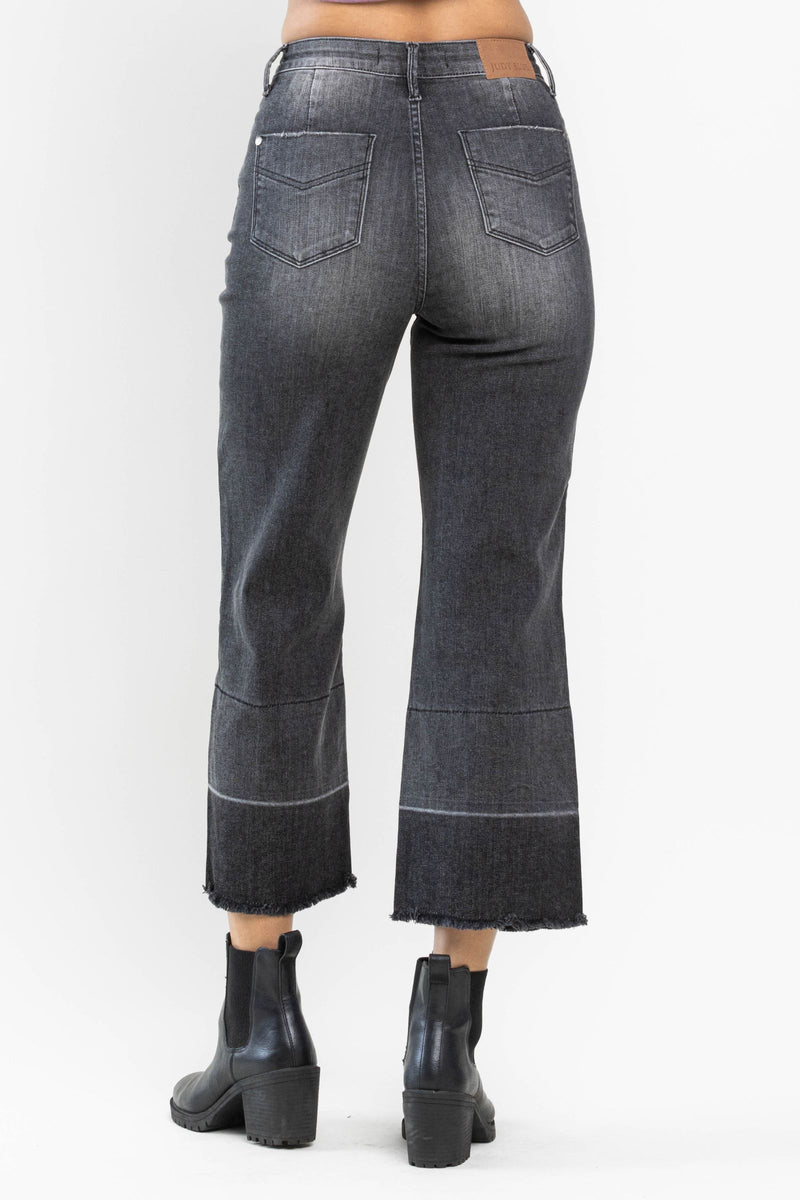 Judy Blue High Waist Wide Release Hem Wide Leg Crop Denim Jeans 88762
