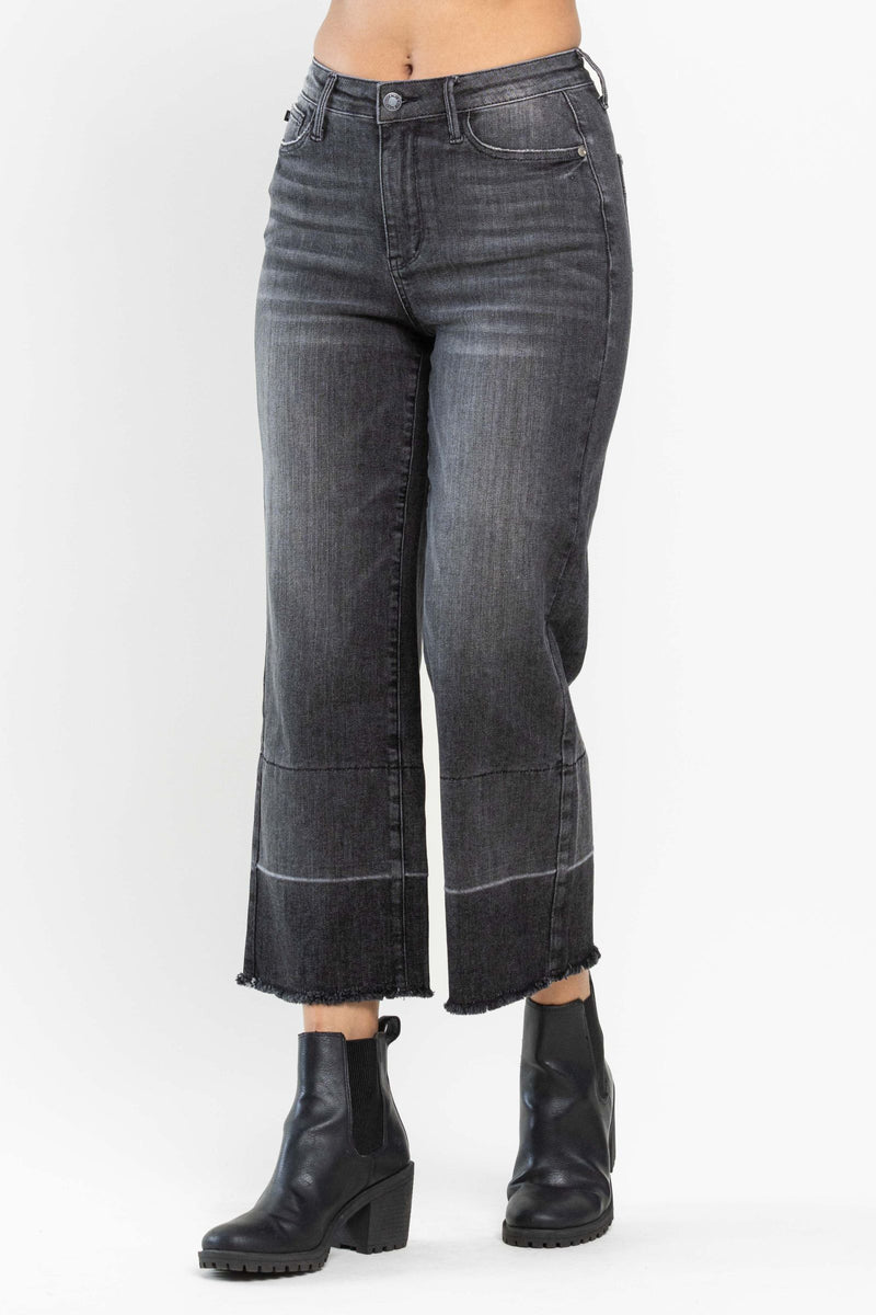 Judy Blue High Waist Wide Release Hem Wide Leg Crop Denim Jeans 88762