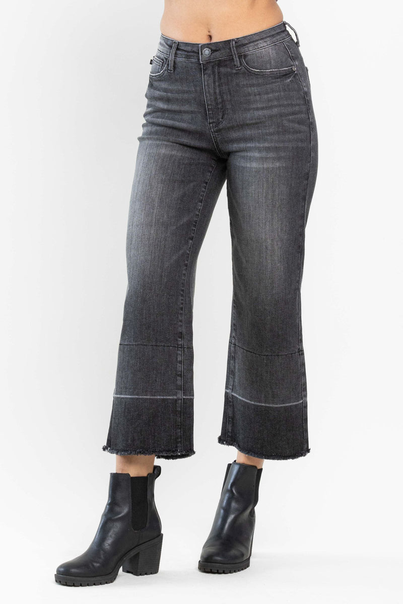 Judy Blue High Waist Wide Release Hem Wide Leg Crop Denim Jeans 88762
