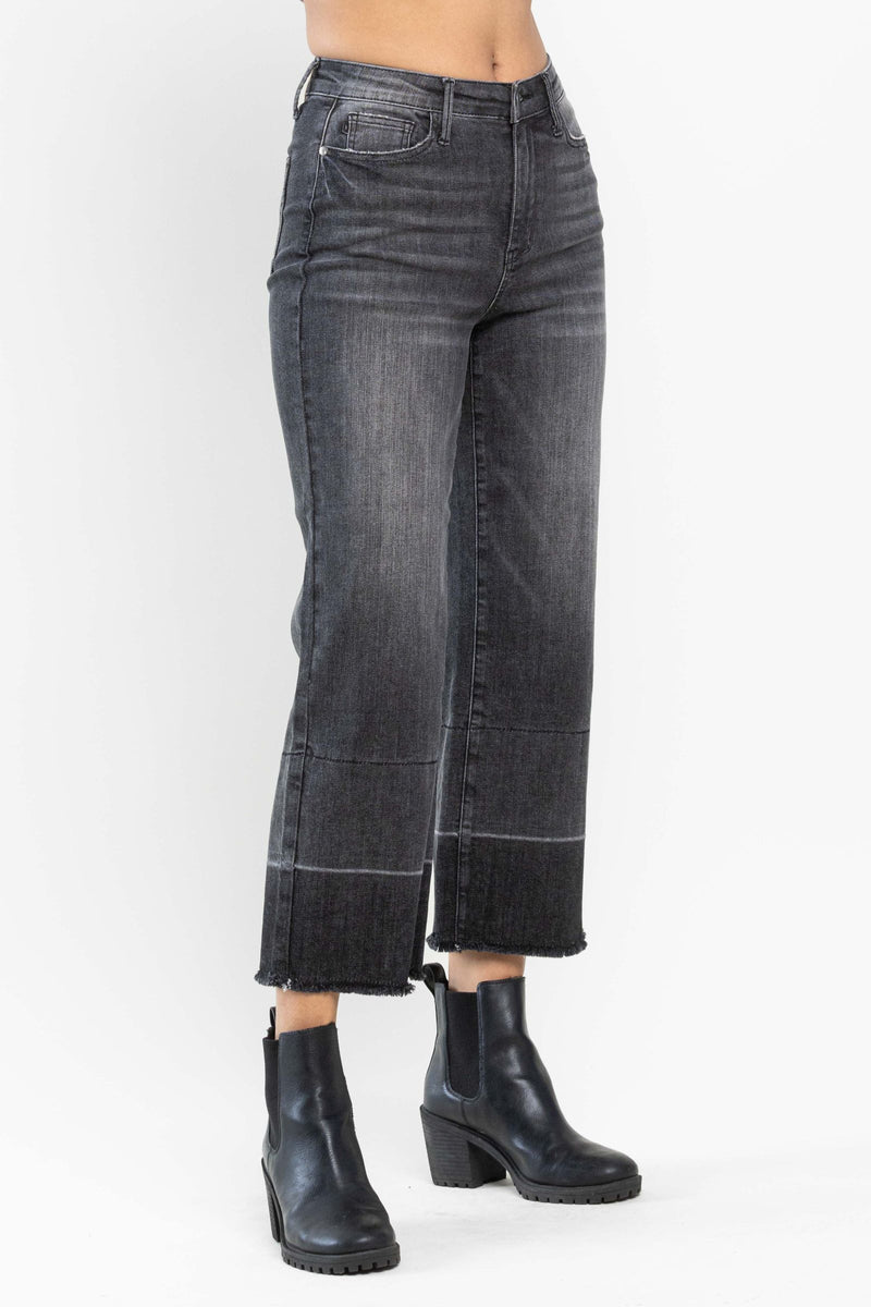 Judy Blue High Waist Wide Release Hem Wide Leg Crop Denim Jeans 88762
