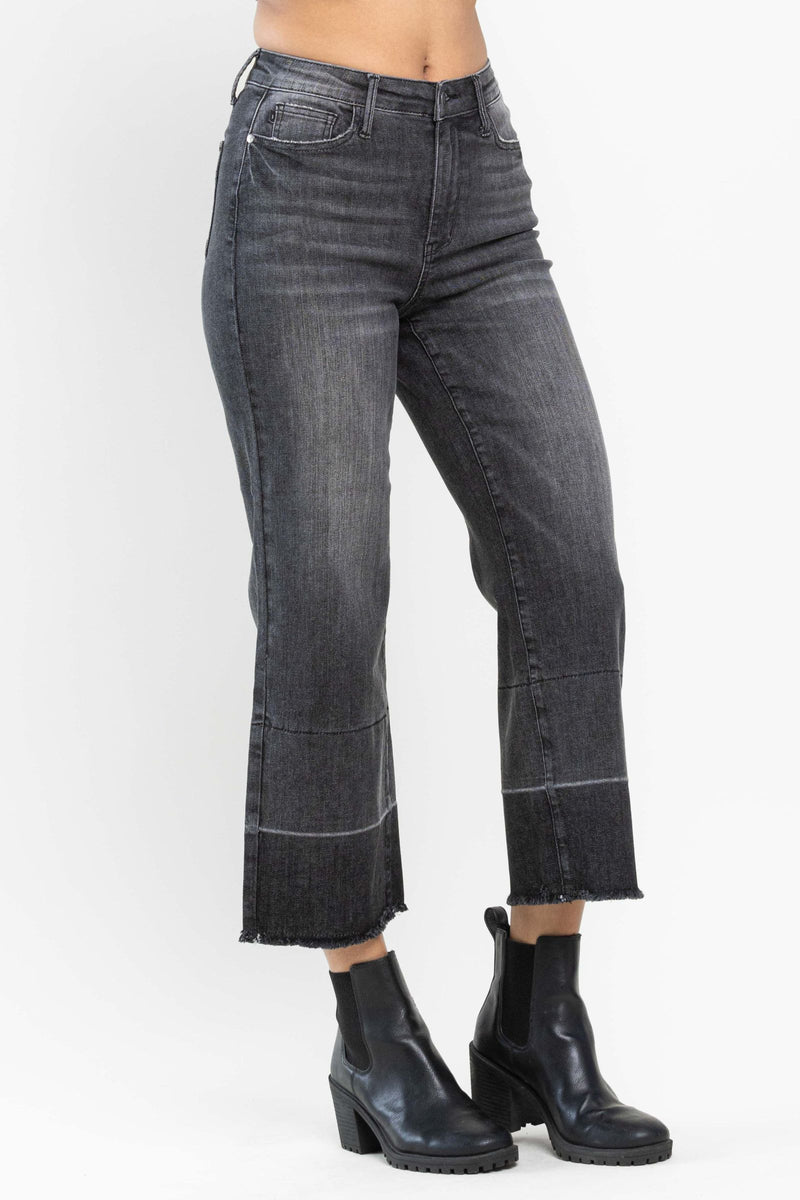 Judy Blue High Waist Wide Release Hem Wide Leg Crop Denim Jeans 88762