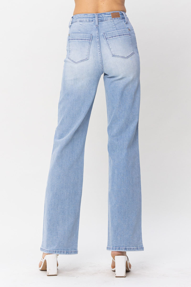 Judy Blue High Waist W/ Pocket Details Wide Leg Denim Jeans 88619