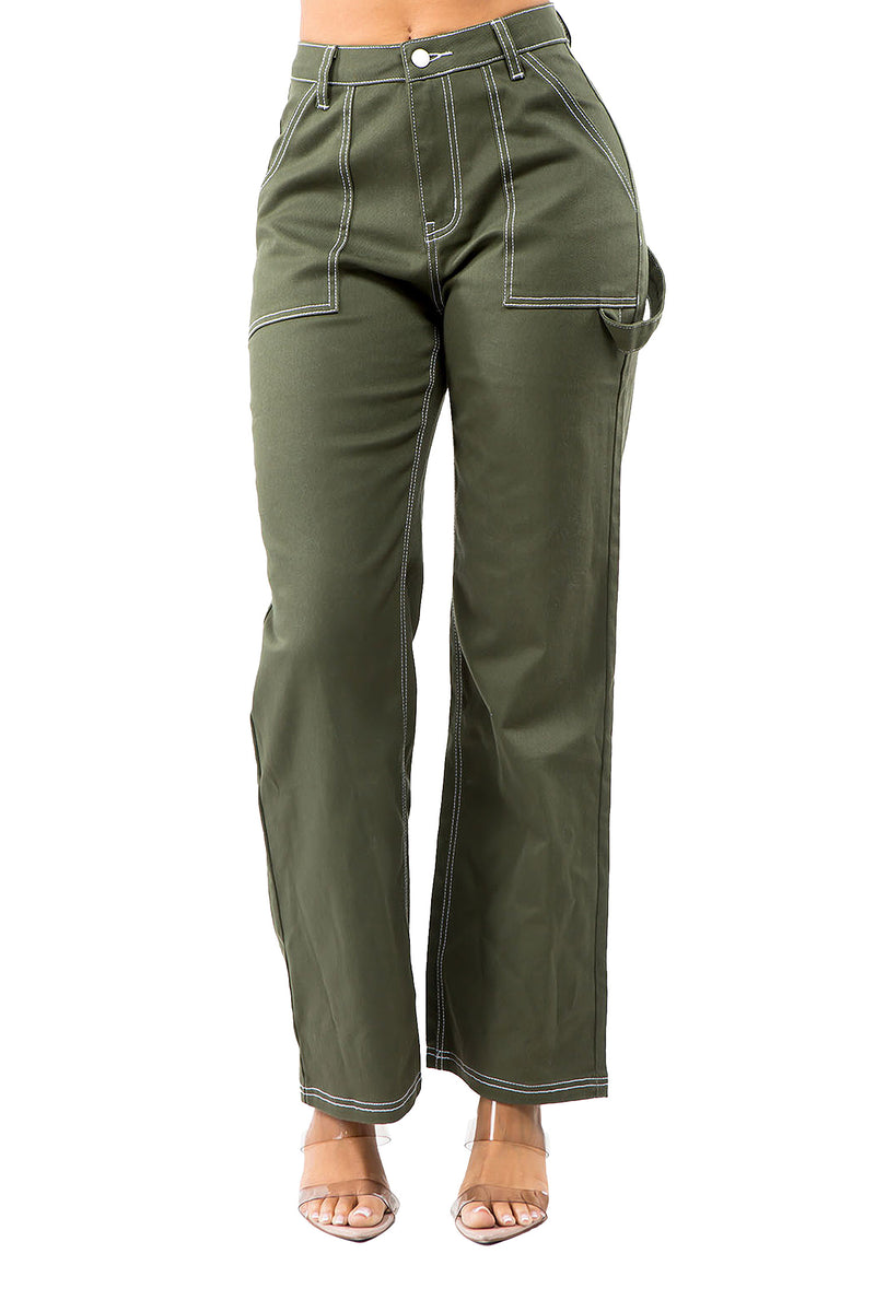 Women's High Rise Carpenter Wide Leg Denim Pants