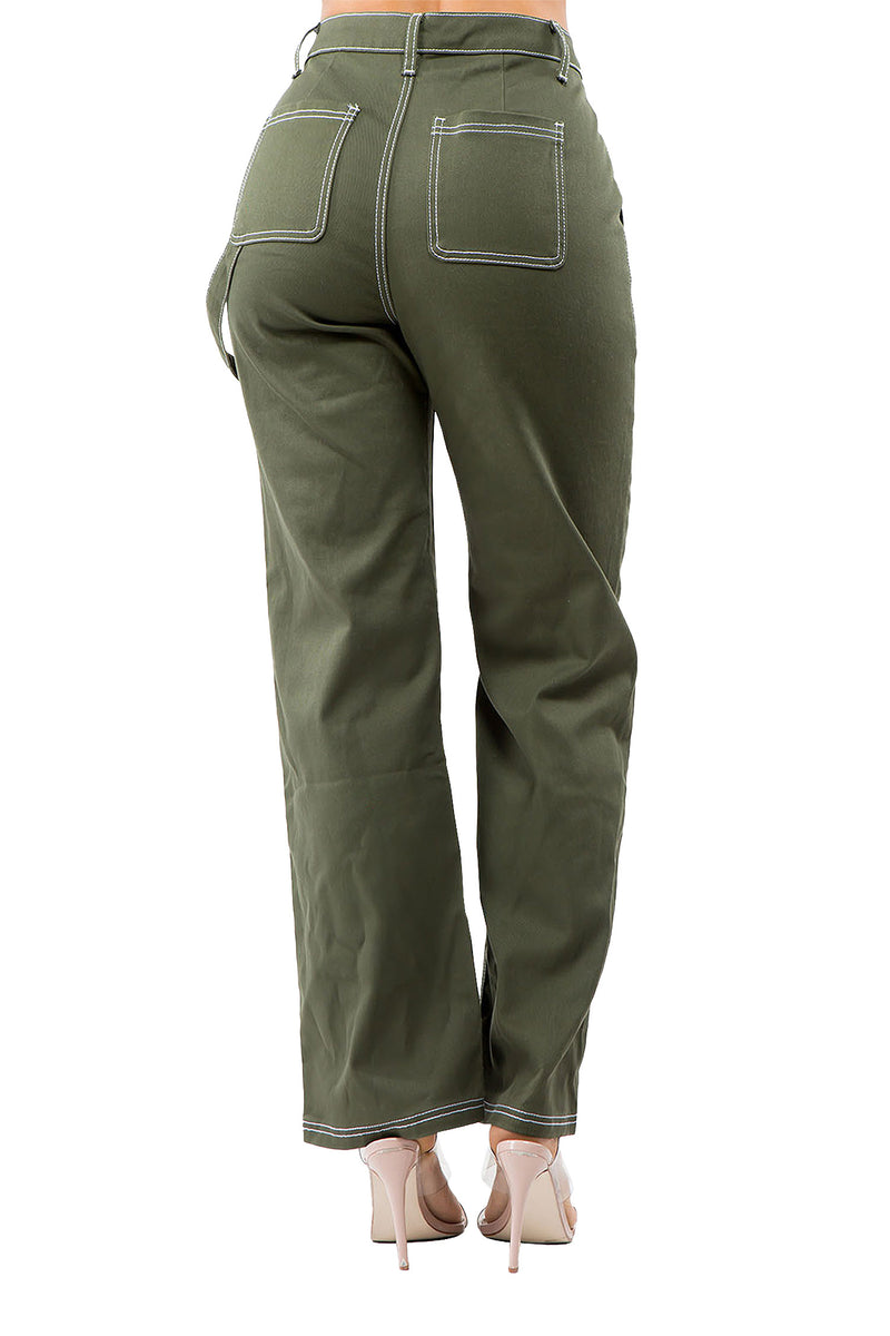 Women's High Rise Carpenter Wide Leg Denim Pants