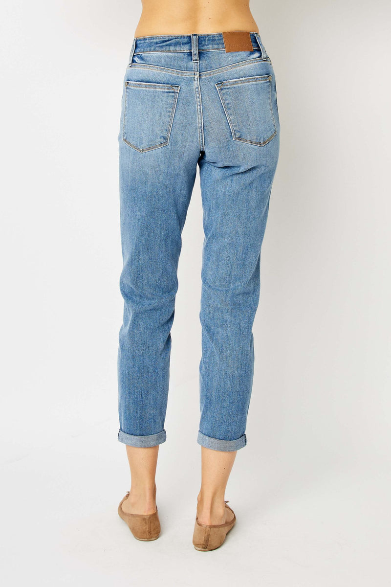 Judy Blue Mid Rise Cuffed Slim Denim Jeans 82441