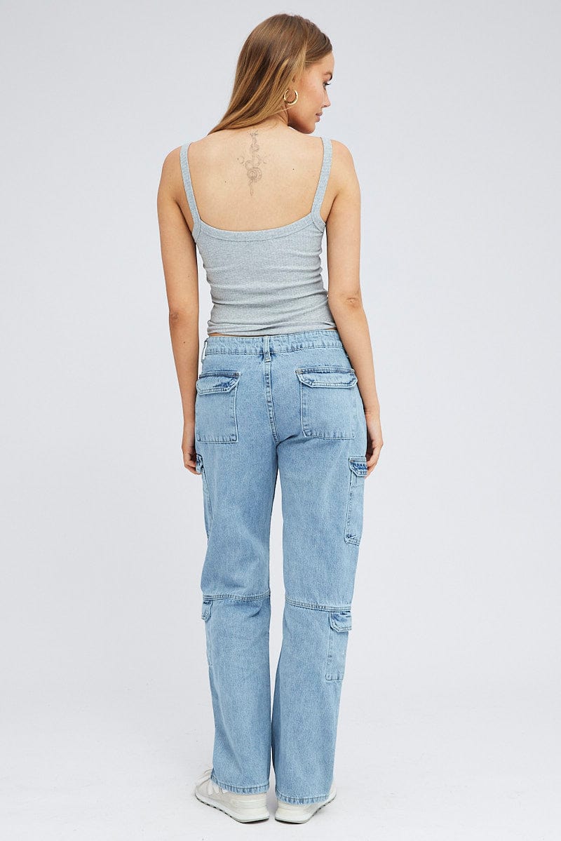 Denim Cargo Jeans Straight Out Pocket