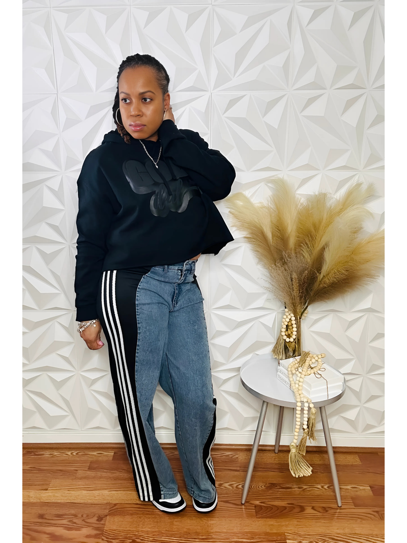 Dual Tone Luxe Denim Pants - Blk/Wht