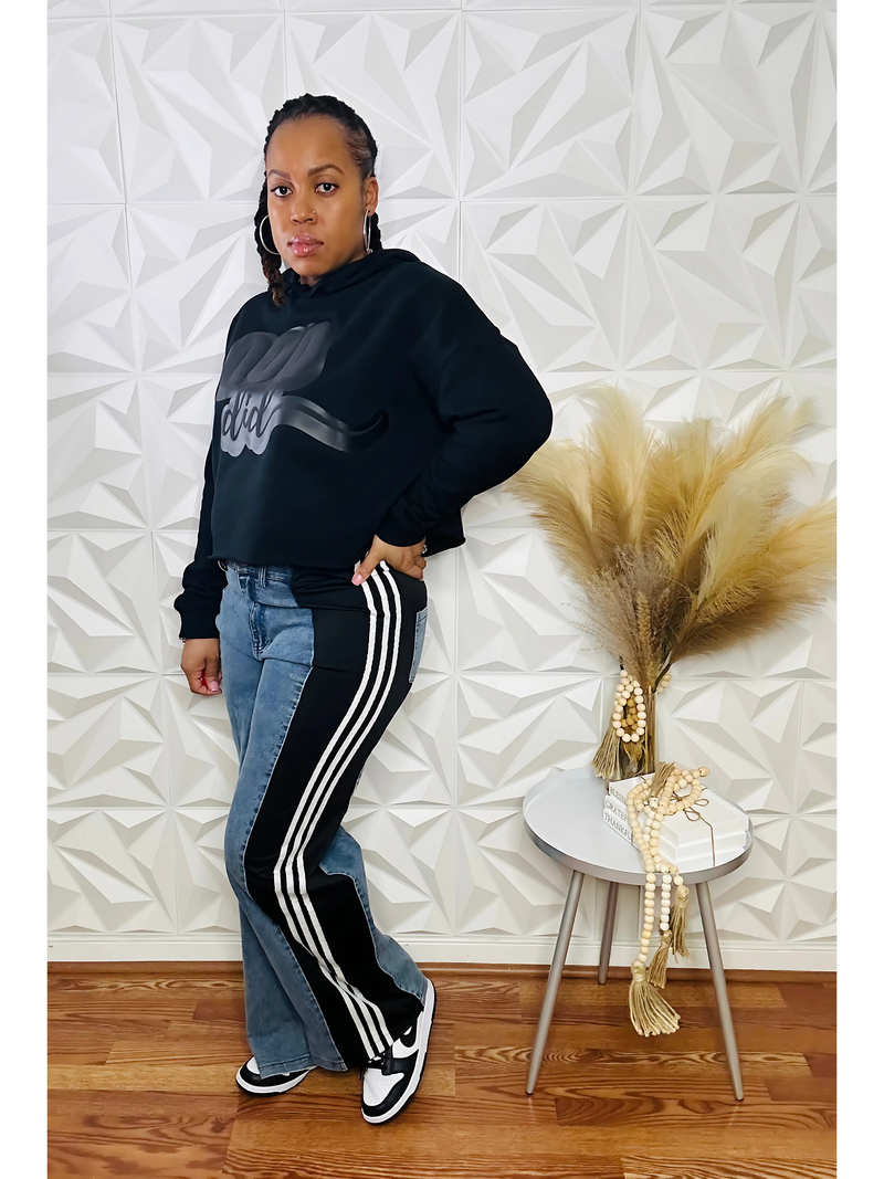 Dual Tone Luxe Denim Pants - Blk/Wht
