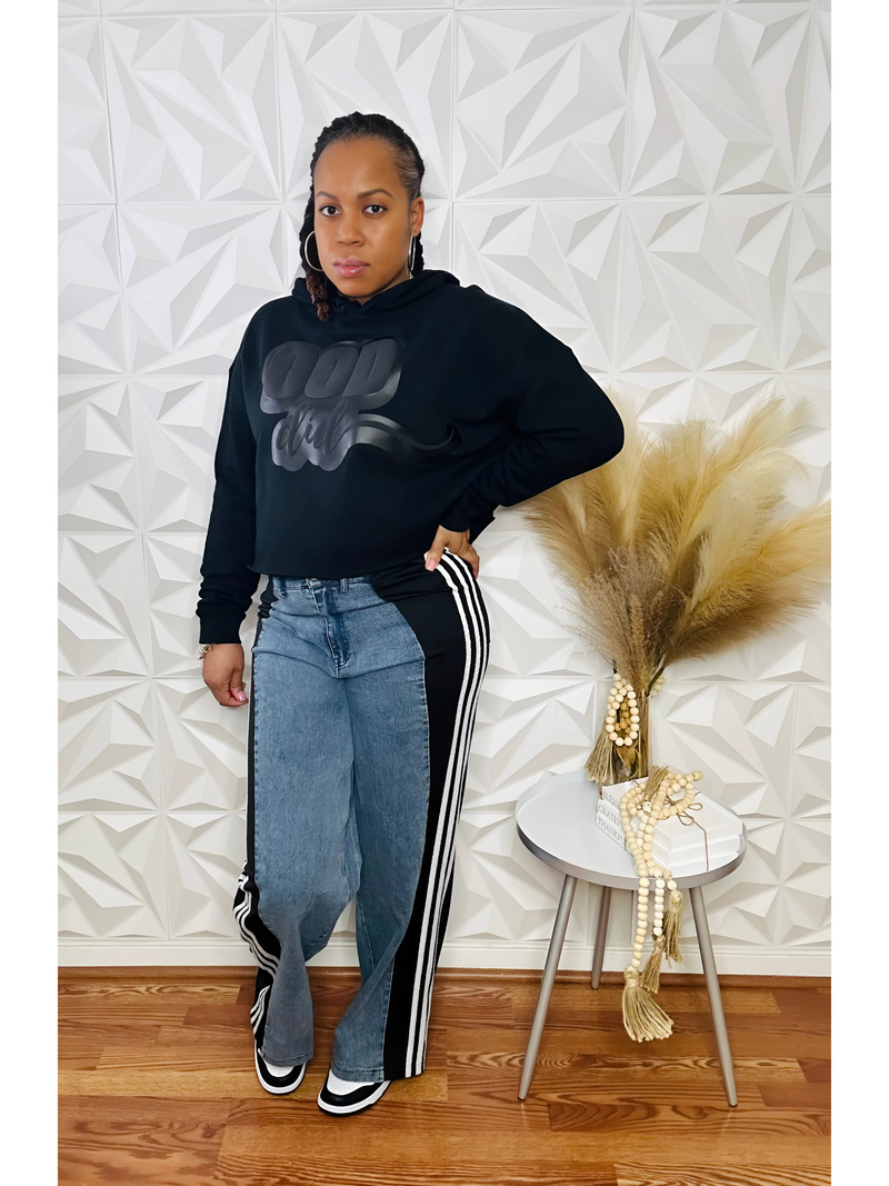 Dual Tone Luxe Denim Pants - Blk/Wht