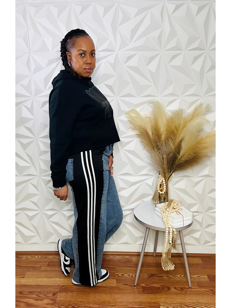 Dual Tone Luxe Denim Pants - Blk/Wht