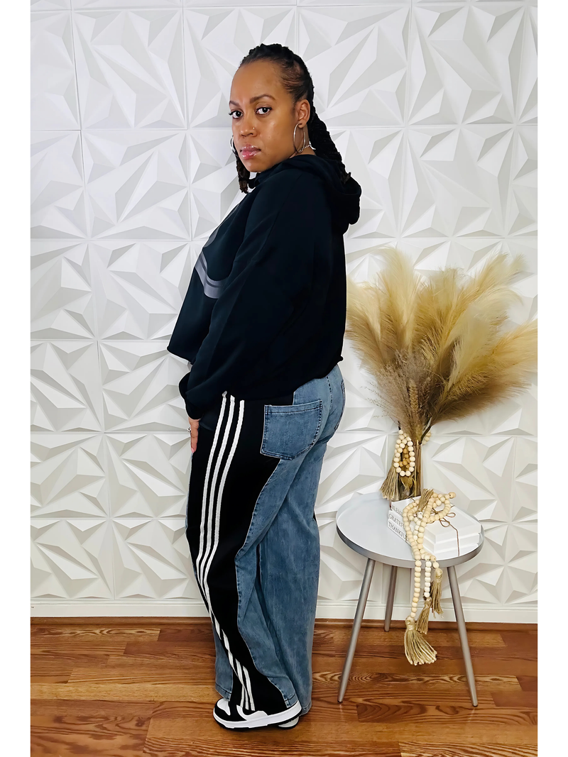 Dual Tone Luxe Denim Pants - Blk/Wht