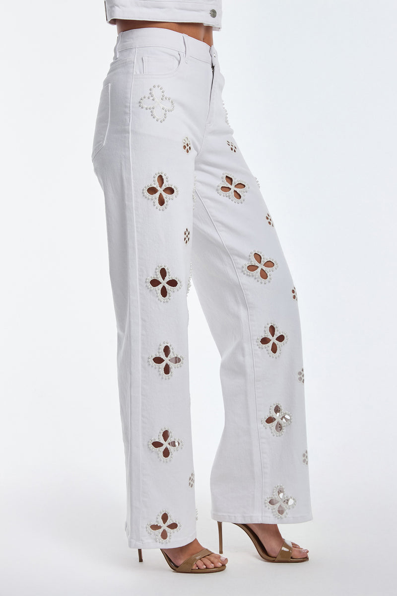 Kaia Pearl High Rise Jean - White