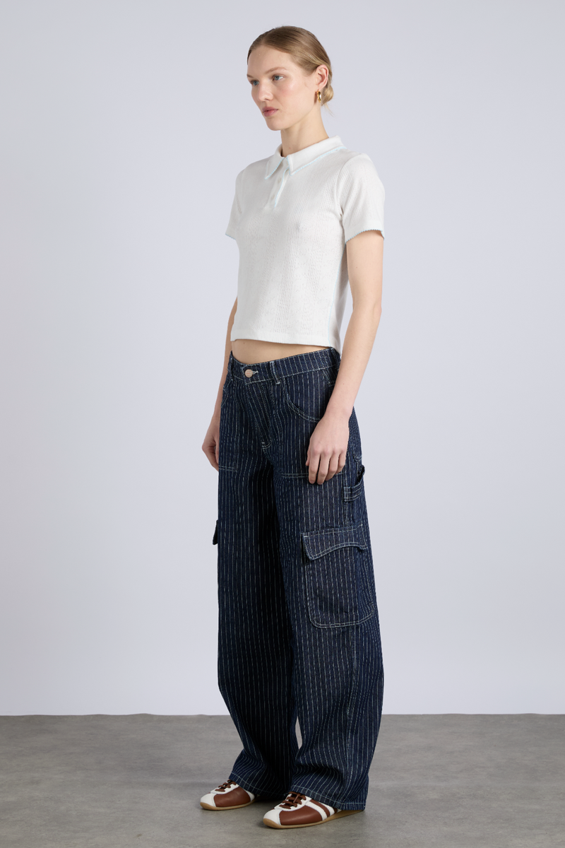 cargo jeans - navy pinstripe