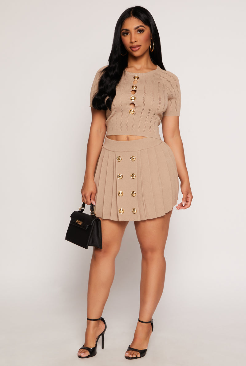 Faux Button Detail Cut Out Top