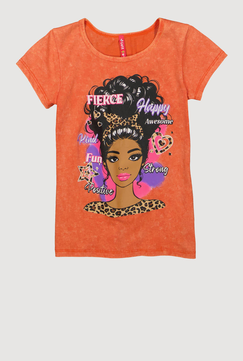 Girls Acid Wash Fierce Graphic Tee