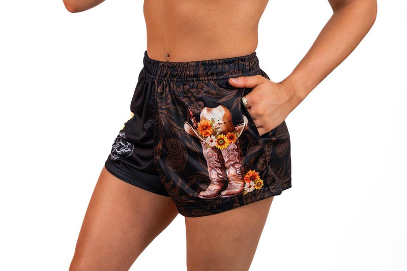 Cowgirl Wild Flower Footy Shorts (With Pockets)