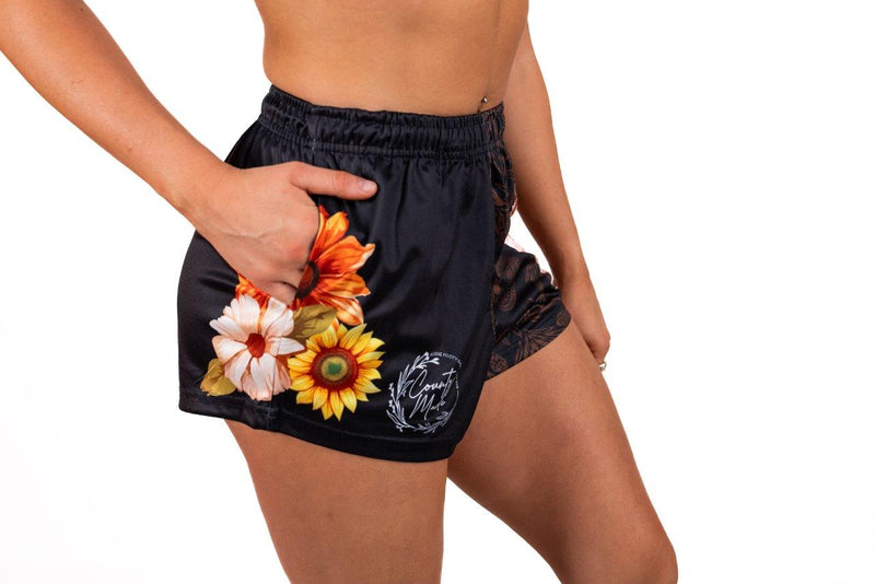 Cowgirl Wild Flower Footy Shorts (With Pockets)