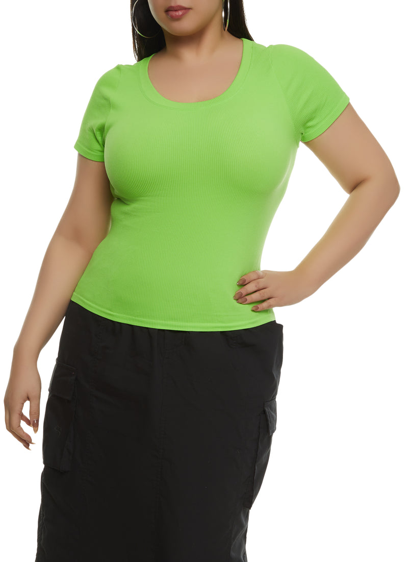 Plus Size Ribbed Crew Neck T Shirt