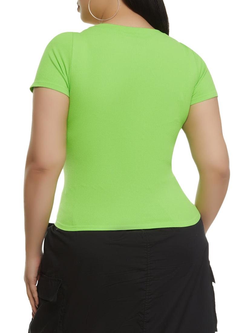 Plus Size Ribbed Crew Neck T Shirt